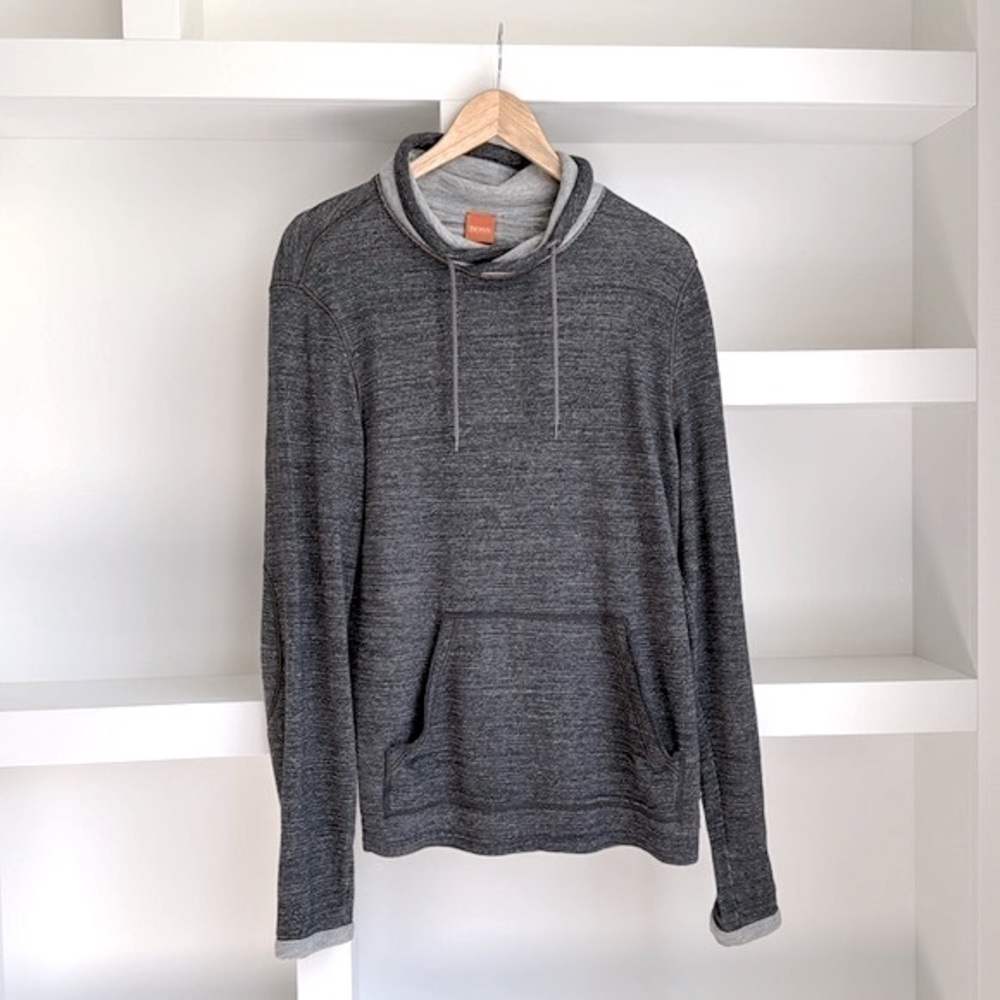 Men’s Boss Orange Cowl Neck sweater in marled grey
